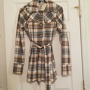 Long Plaid Tie Waist Jacket